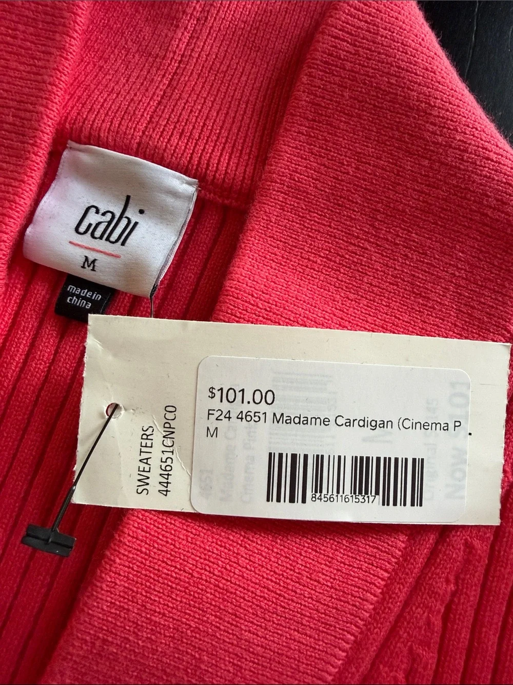 CAbi madame cardigan Hot Pink Ribbed V-Neck Cardigan